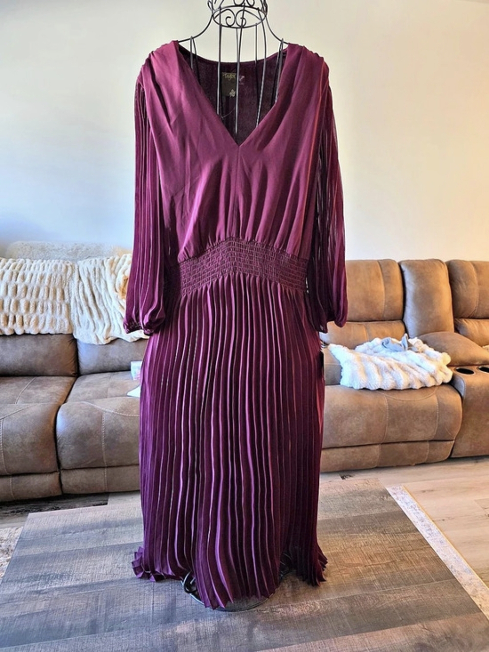 Taylor Pleated Maxi Dress in Purple NWT